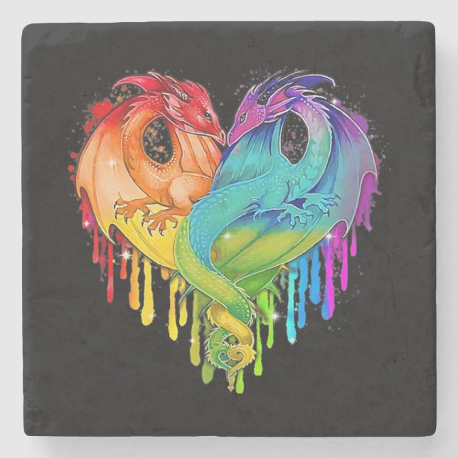 Lgbt Dragon Heart Rainbow Heart Dragon Lgbt Pride Stenunderlägg (Framsidan)