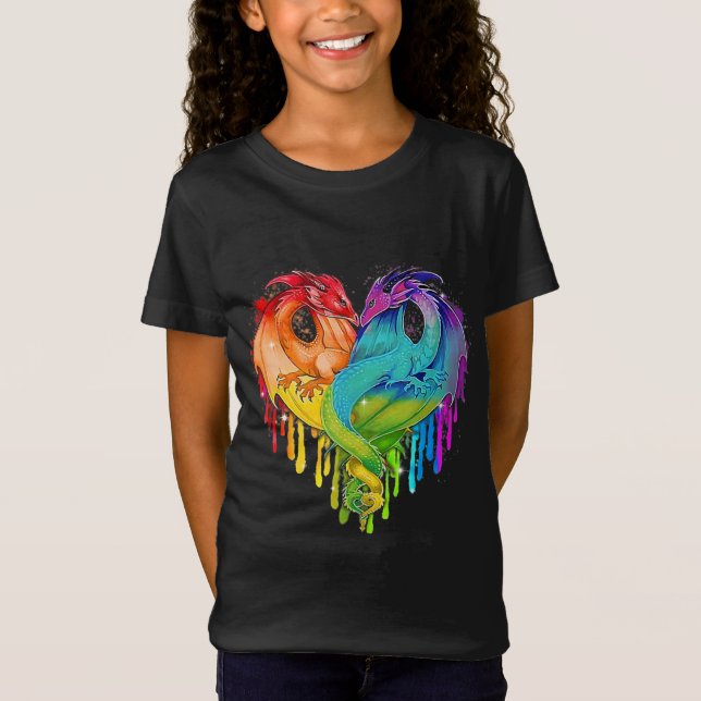 Lgbt Dragon Heart Rainbow Heart Dragon Lgbt Pride T Shirt (Framsida)