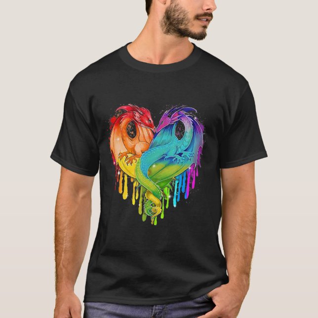 Lgbt Dragon Heart Rainbow Heart Dragon Lgbt Pride T Shirt (Framsida)