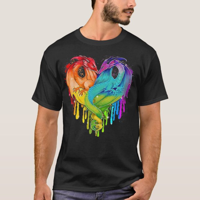 LGBT Dragon Heart Rainbow Heart Dragon LGBT-stand T Shirt (Framsida)