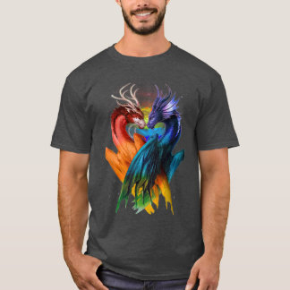 LGBT Dragon Heart Rainbow Heart Dragon LGBT T T Shirt