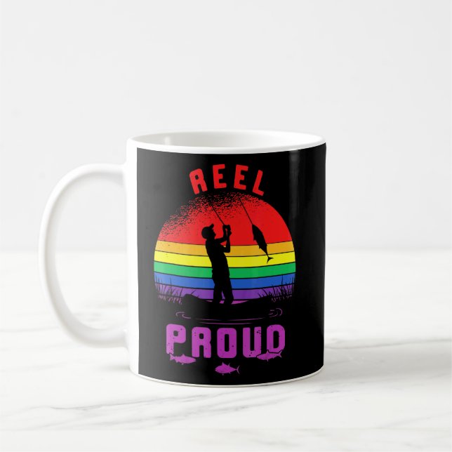 Lgbt Fishing Reel Proud Gay Angler Retro Queer Pri Kaffemugg (Vänster)