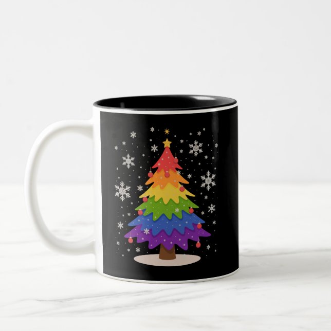 LGBT Flag Christmas Tree Merry Xmas Gay Pride  Två-Tonad Mugg (Vänster)