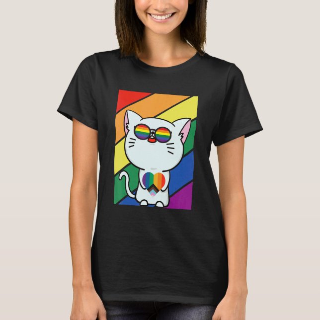 LGBT Flag Gay Pride Month Rainbow Cute Cat With LG T Shirt (Framsida)