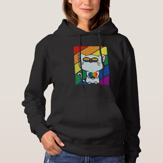 LGBT Flag Gay Pride Month Rainbow Cute Cat With LG T Shirt (Framsida)