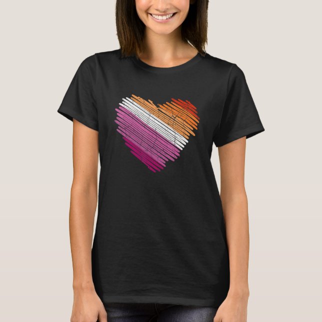 LGBt Flagga för Lesbisk Hjärtat Pride Regnbåge T Shirt (Framsida)