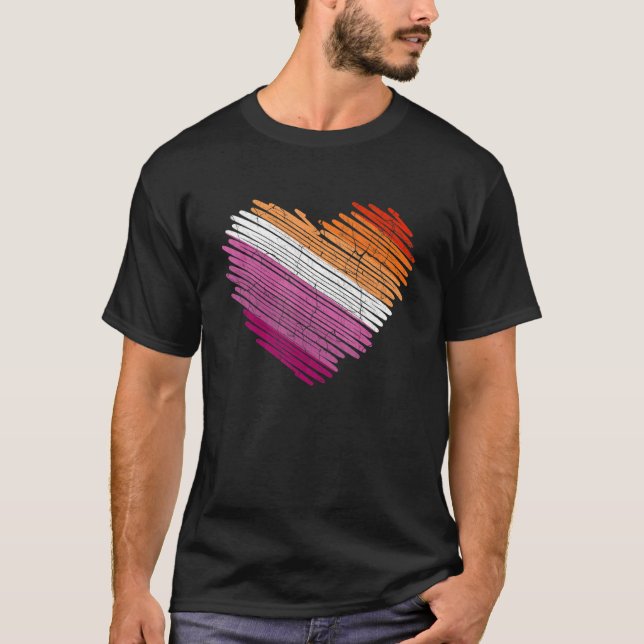 LGBt Flagga för Lesbisk Hjärtat Pride Regnbåge T Shirt (Framsida)