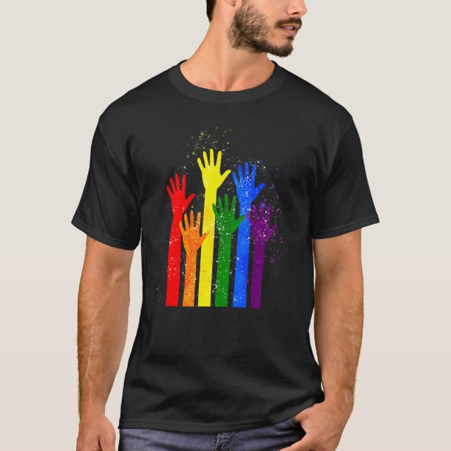 Lgbt Flagga Lgbt Pride Hand Equality Human Högers  T Shirt (Framsida)