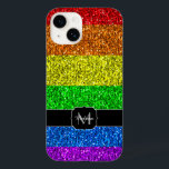 LGBT flagga vibrerande gnistra för regnbåge i glit<br><div class="desc">Anpassa faux-telefonfodral med låg gåva med ditt första och namn. Smaklig HBT-flagga i pulverröda, orange, gult, grönt, blåa och lila-pulserande glitter-gnistor. *Bilden av miniatyrbilder är inte glitter!</div>