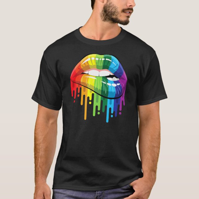 Lgbt Gay Lesbisk Csd Pride Läppar Mouth T Shirt (Framsida)