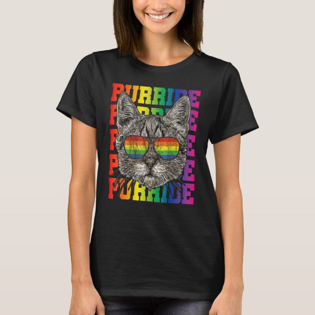 LGBT Gay Pride Cat Purride Cat  LGBTQ Men Women T Shirt (Framsida)