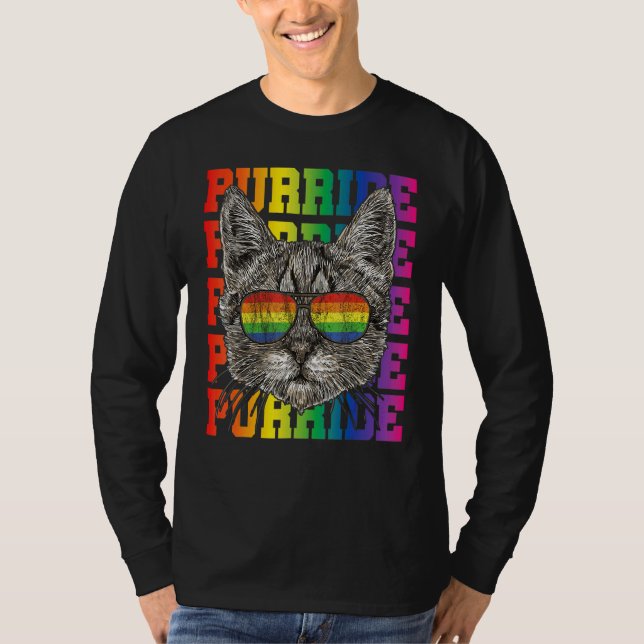 LGBT Gay Pride Cat Purride Cat  LGBTQ Men Women T Shirt (Framsida)