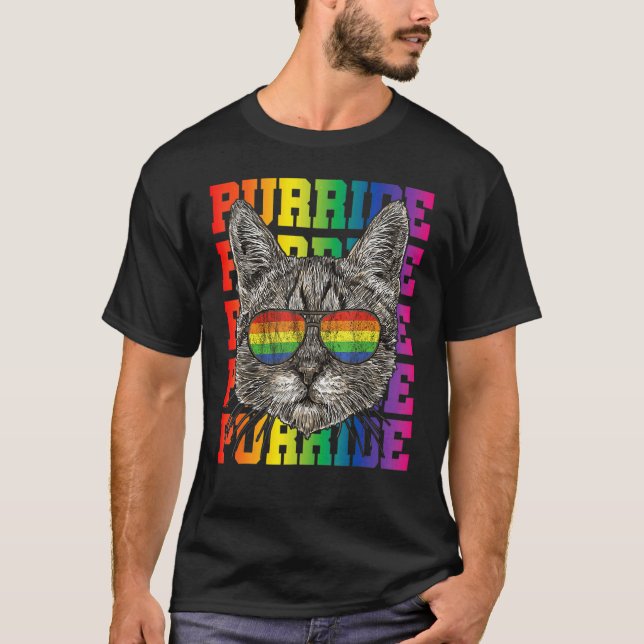 LGBT Gay Pride Cat Purride Cat  LGBTQ Men Women T Shirt (Framsida)