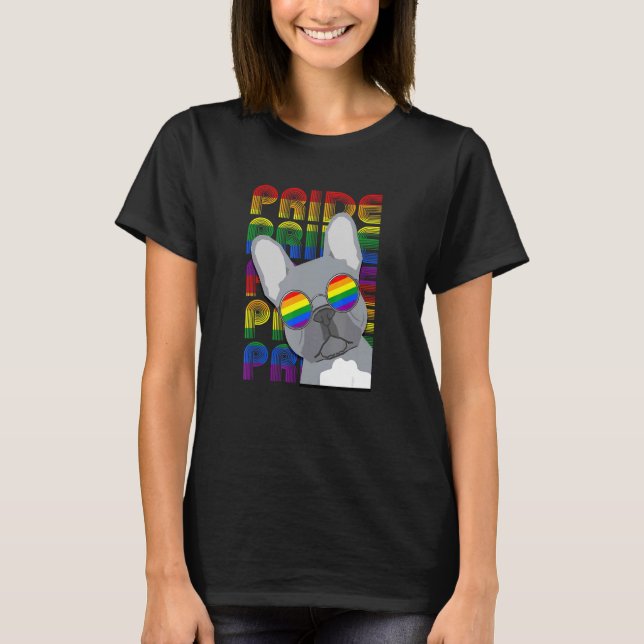Lgbt Gay pride Fransk Bulldog Rainbow Flagga Pet H T Shirt (Framsida)