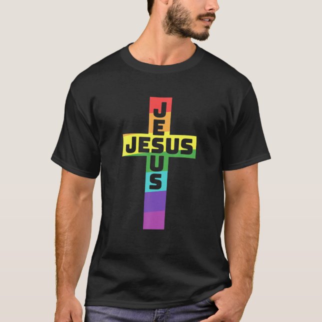 LGBT Gay pride Jesus Rainbow Flagga Christian Kor T Shirt (Framsida)