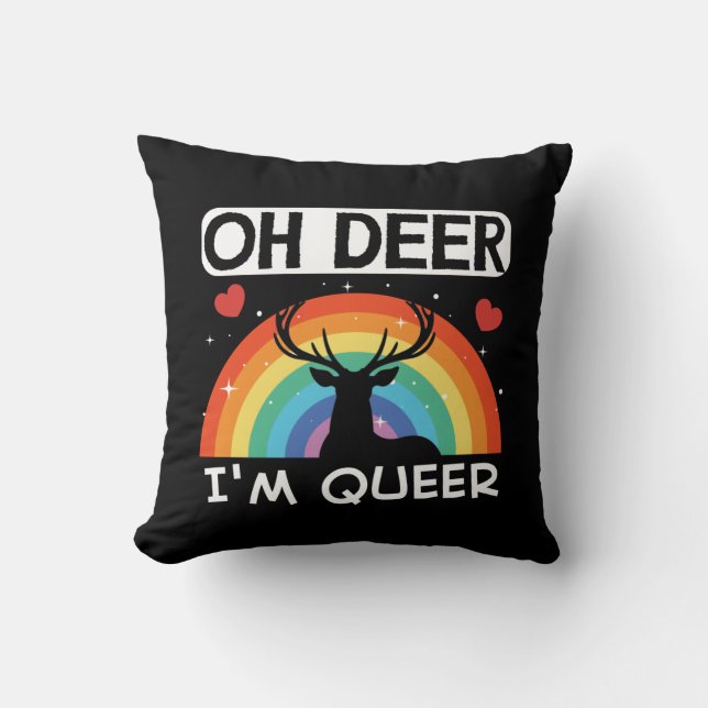 LGBT Gay Pride Month  Åh Älg Jag Är Queer Regnbåge Kudde (Framsida)