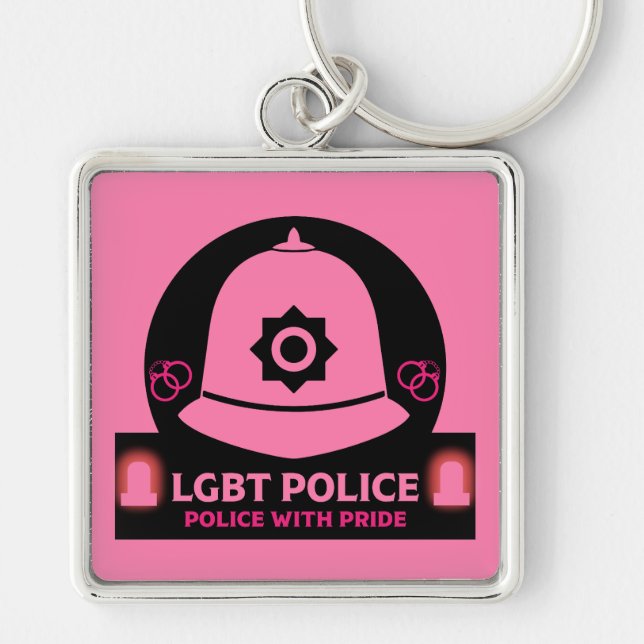 LGBT+ Gay pride-polisen Fyrkantig Silverfärgad Nyckelring (Framsidan)