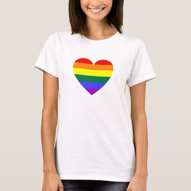 LGBT Gay pride Rainbow Heart T Shirt (Framsida)