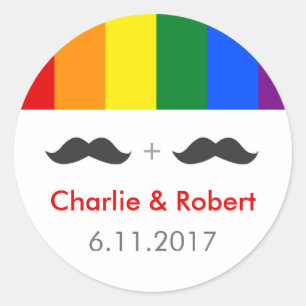 LGBT Gay Wedand Mustacher Rainbow Runt Klistermärke