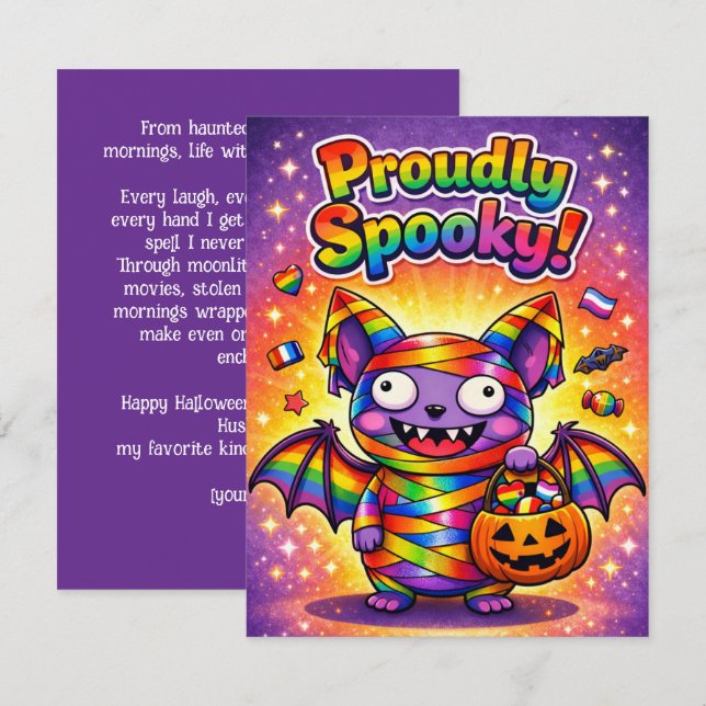 🎃🌈 LGBT Glad Gayoween —Stolt Spöklik kort (Fram/baksida)