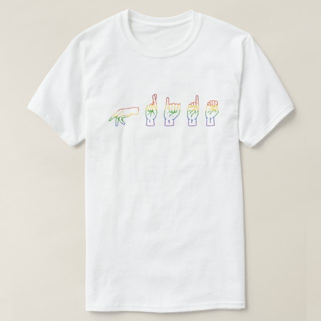 LGBT Glitter Rainbow ASL Pride T-Shirt (Design framsida)