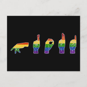 LGBT Glitter Rainbow ASL Proud Vykort