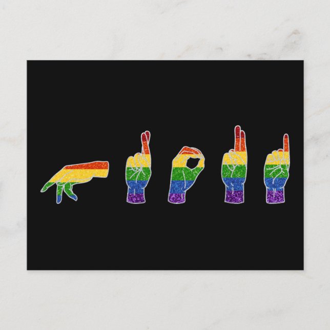 LGBT Glitter Rainbow ASL Proud Vykort (Framsida)
