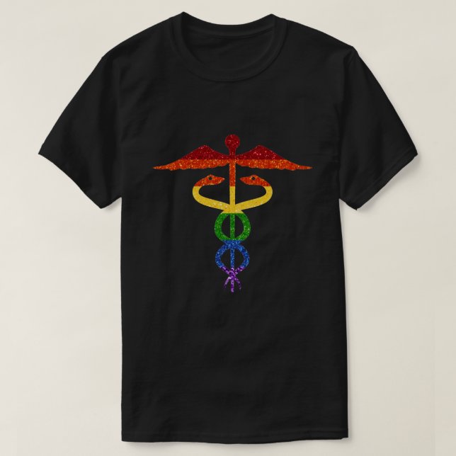LGBT Glitter Rainbow Caduceus T Shirt (Design framsida)