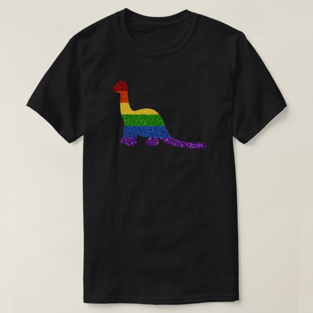 LGBT Glitter Rainbow Dinosaur T Shirt (Design framsida)