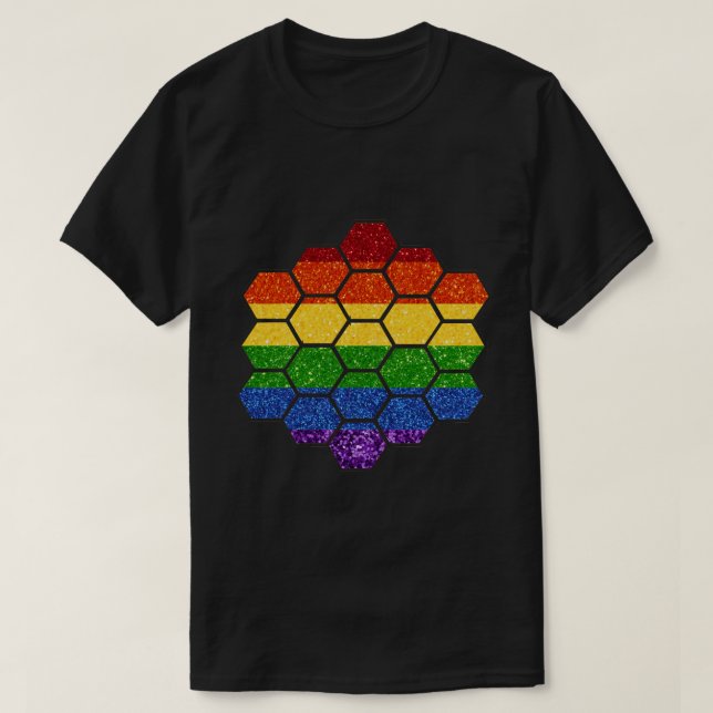 LGBT Glitter Rainbow Honeycomb T Shirt (Design framsida)