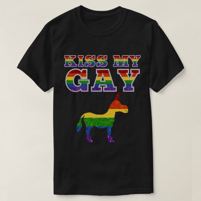 LGBT Glitter Rainbow Kiss My Funny T Shirt (Design framsida)