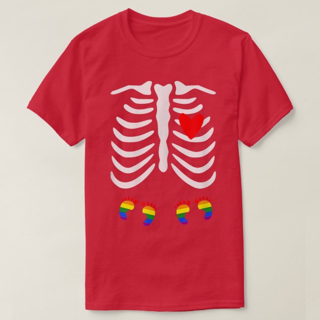 Lgbt-Gravid Meddelande Twin Skeleton Baby Les T Shirt (Design framsida)