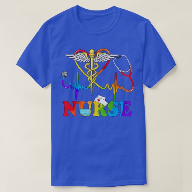 LGBT Hearslag Stethoscope Caduceus Nurse Rainbow F T Shirt (Design framsida)
