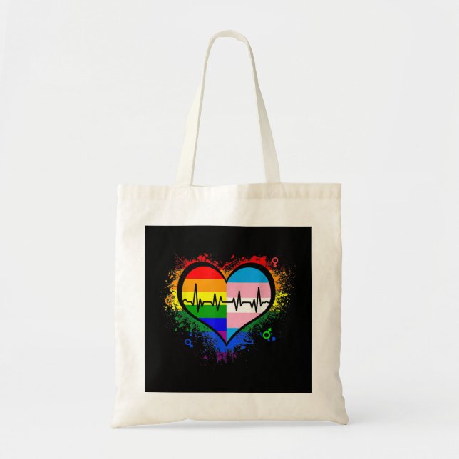 LGBT Heartslag EKG Shirt Gay Lesbisk Transgender L Tygkasse (Framsidan)