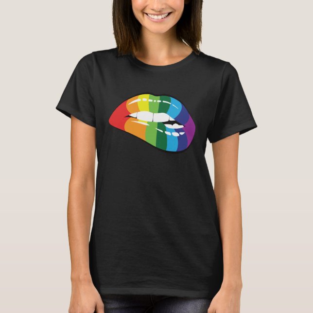 LGBT Human Rights, LGBT PRIDE Rainbow Lips Gay Les T Shirt (Framsida)