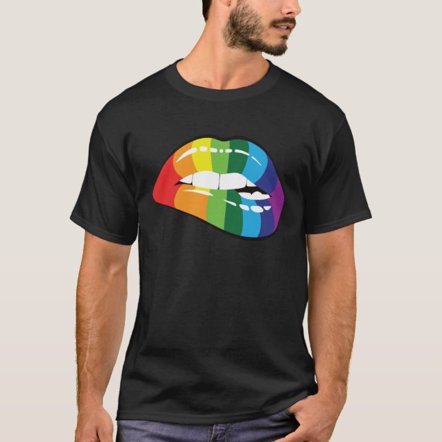 LGBT Human Rights, LGBT PRIDE Rainbow Lips Gay Les T Shirt (Framsida)