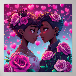 LGBT Kärlek   Afrikansk-amerikansk anime par Poster