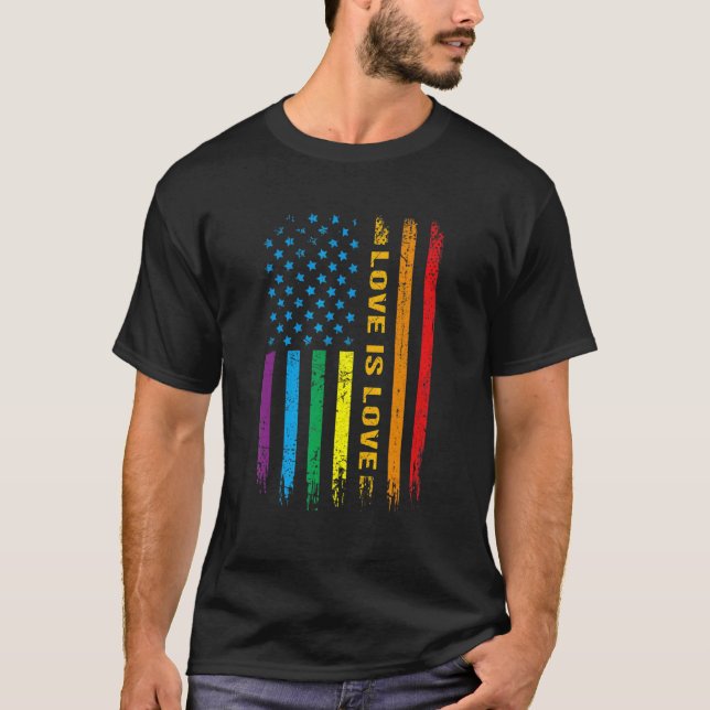 Lgbt Kärlek är Kärlek American Flagga Lgbtq T Shirt (Framsida)