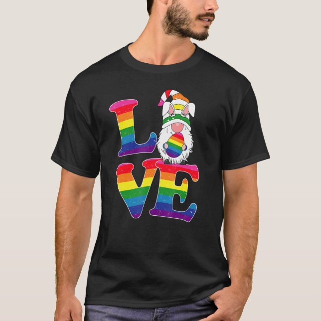 Lgbt Kärlek Gnome Påsk Dag Kort Lesbisk Gay Outf T Shirt (Framsida)