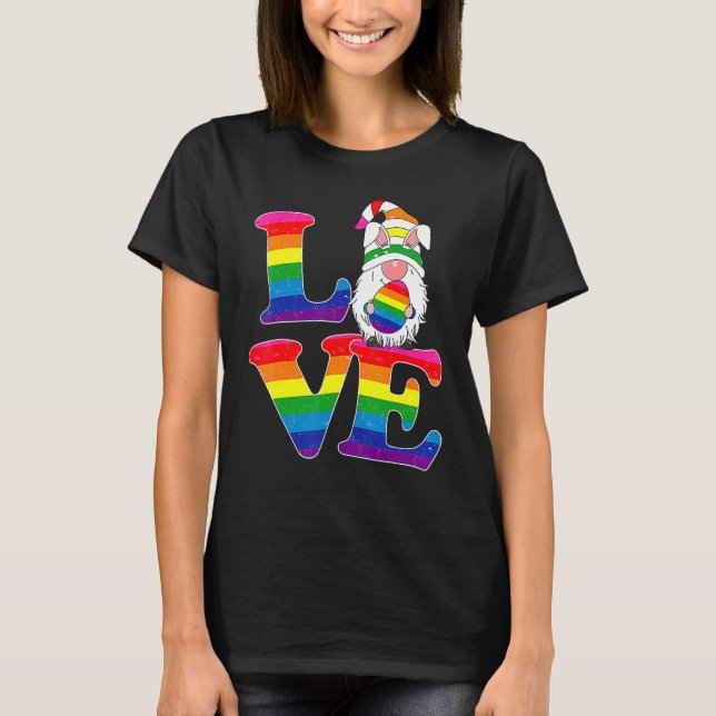 Lgbt Kärlek Gnome Påsk Dag Kort Lesbisk Gay Outf T Shirt (Framsida)