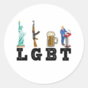 LGBT Liberty Guns Beer Trump Politiskt gåva Runt Klistermärke