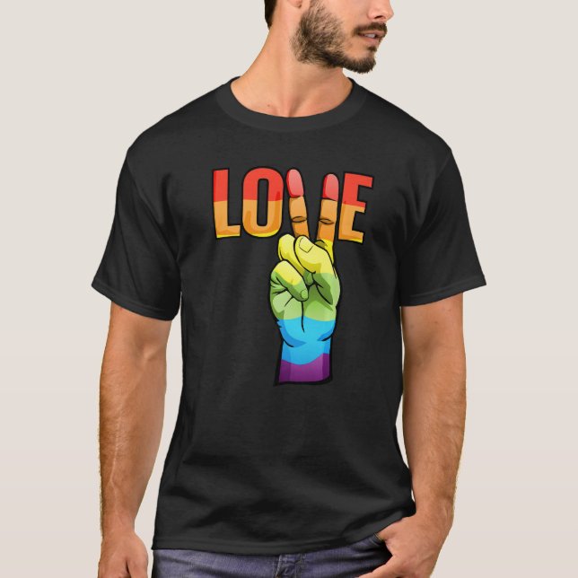 LGBT Love Peace Sign Rainbow LGBTQ Pride Design Pr T Shirt (Framsida)