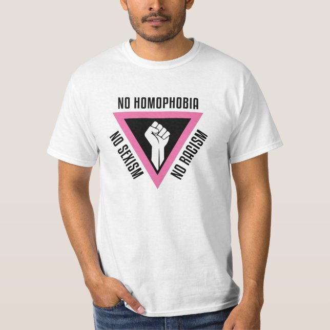 LGBT - Lyftt näve i rosa triangelversion Tee (Framsida)