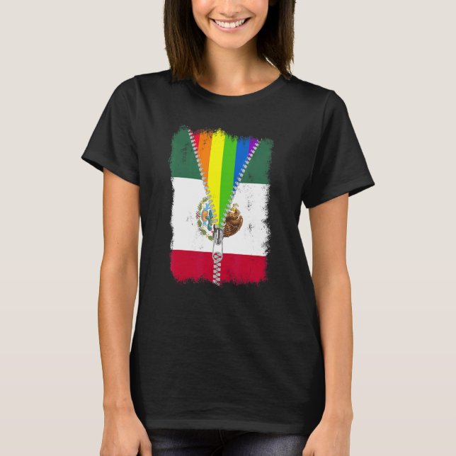 Lgbt Mexico Flagga Zip Rainbow Mexican Gay pride T Shirt (Framsida)