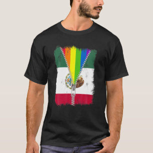LGBT Mexiko Flagga Zip Rainbow Mexican Gay Pri T Shirt