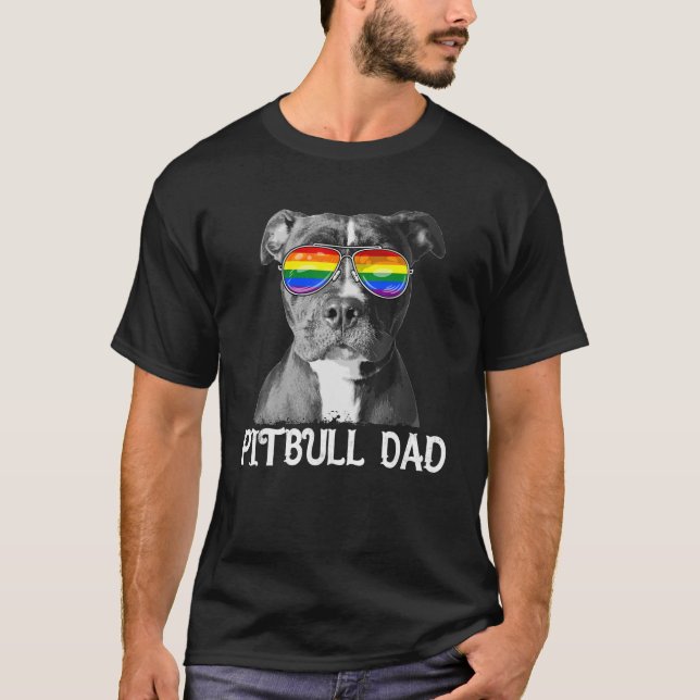 LGBT Pitbull Pappa Rainbow Pride Flagga Hund älska T Shirt (Framsida)