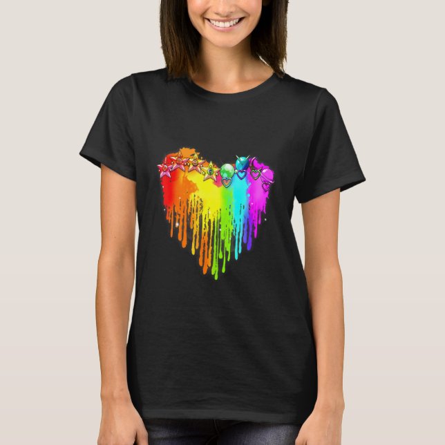 Lgbt Planet Star Lgbt Pride Heart Gay Les Bisexual T Shirt (Framsida)