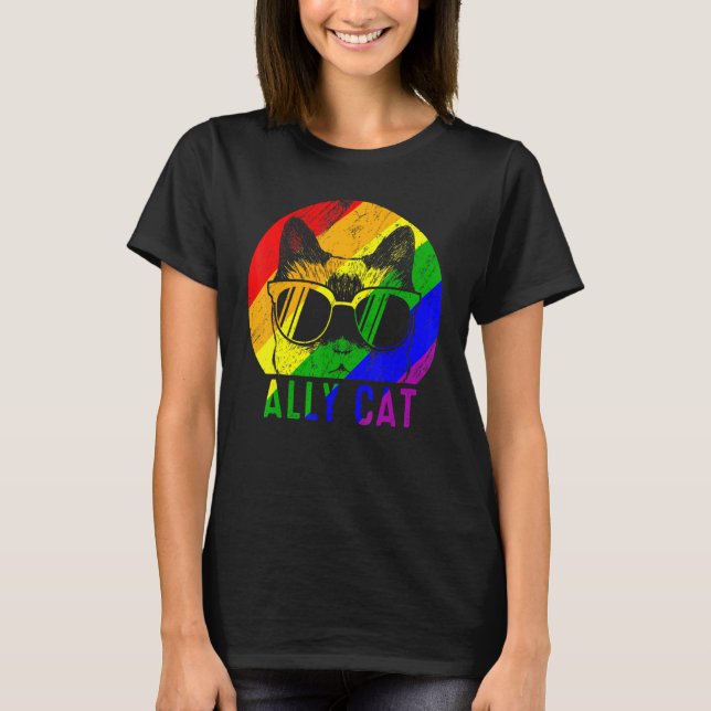Lgbt Pride Ally Cat Rainbow Flagga Gay Lesbisk Sup T Shirt (Framsida)