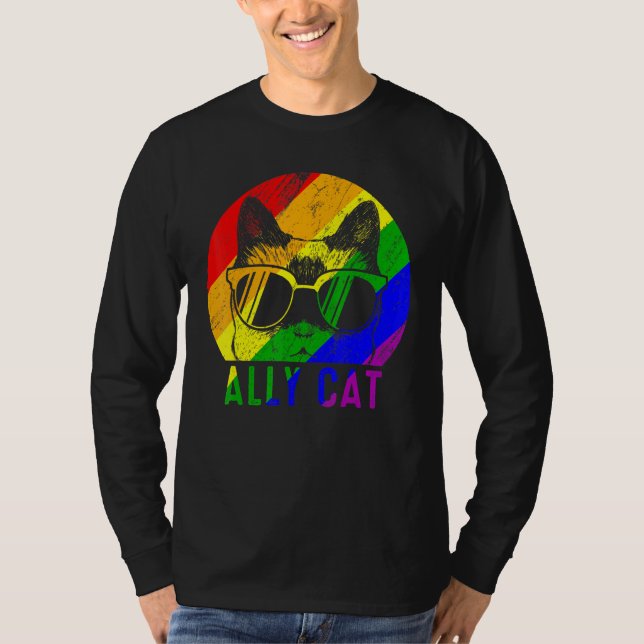 Lgbt Pride Ally Cat Rainbow Flagga Gay Lesbisk Sup T Shirt (Framsida)