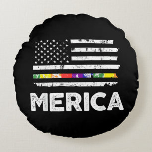LGBT Pride Amerikansk Flagga T Shirt - 4 juli Gay Rund Kudde